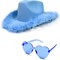 4E’s Novelty Light Blue Cowboy Hat with Feathers & with Heart Shaped Glasses for Rodeo Parties & Dress Up Costumes